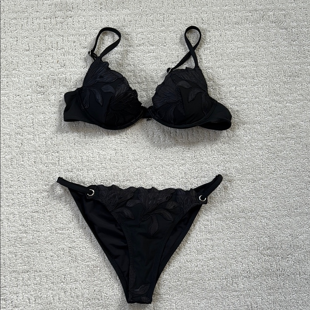 Fleur du Mal Black Lace Trim Bikini